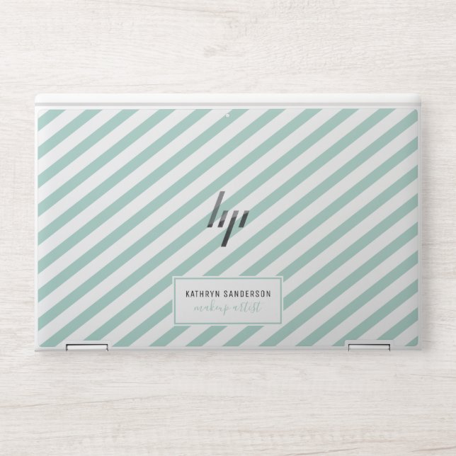 MODERN MINIMAL STRIPE simple mint green white HP Laptop Skin (Front)