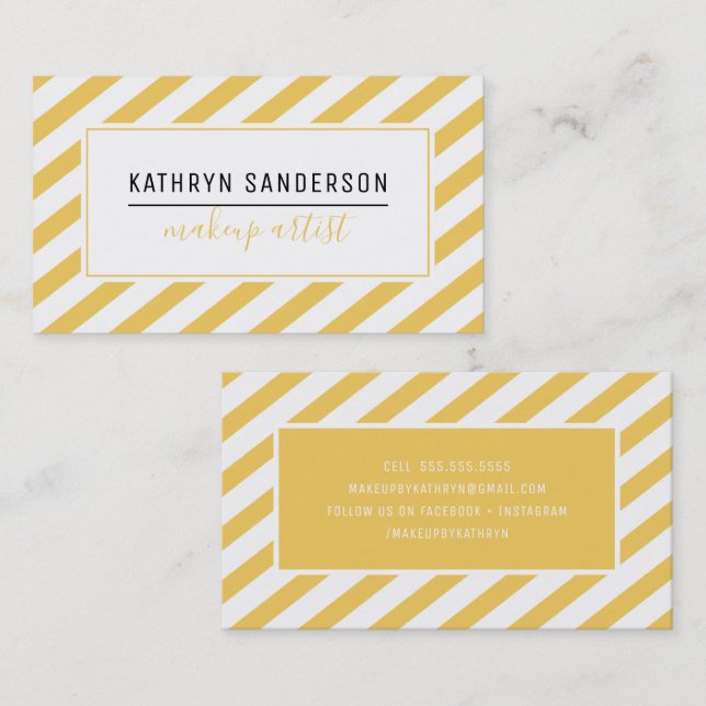 MODERN MINIMAL STRIPE simple mustard yellow white Business Card (Front/Back)