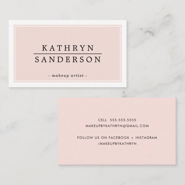 MODERN MINIMAL stylish border blush pink black Business Card (Front/Back)