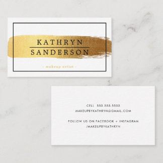 MODERN MINIMAL stylish border gold brush stroke Business Card