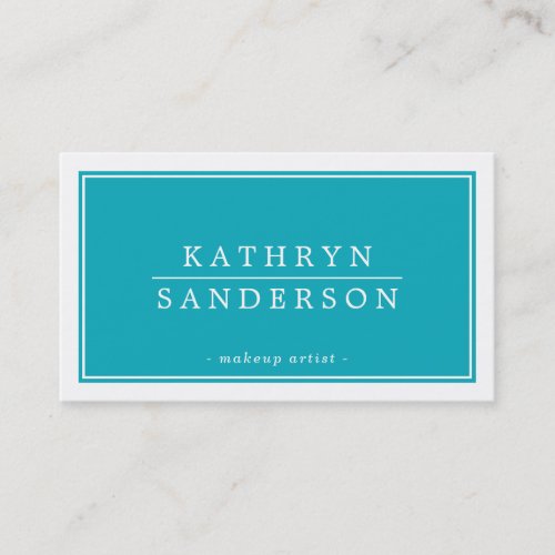 MODERN MINIMAL stylish border turquoise white type Business Card