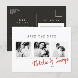 Modern minimal stylish multi photo wedding announcement postcard