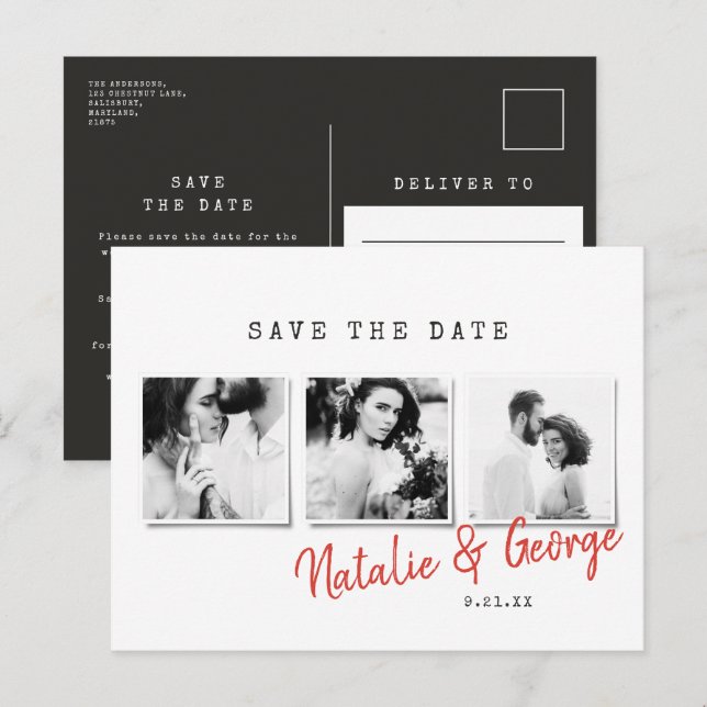 Modern minimal stylish multi photo wedding announcement postcard (Front/Back)
