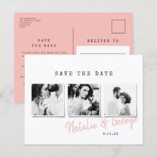 Modern minimal stylish multi photo wedding announcement postcard