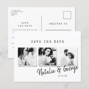 Modern minimal stylish multi photo wedding announcement postcard