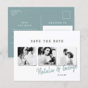 Modern minimal stylish multi photo wedding announcement postcard