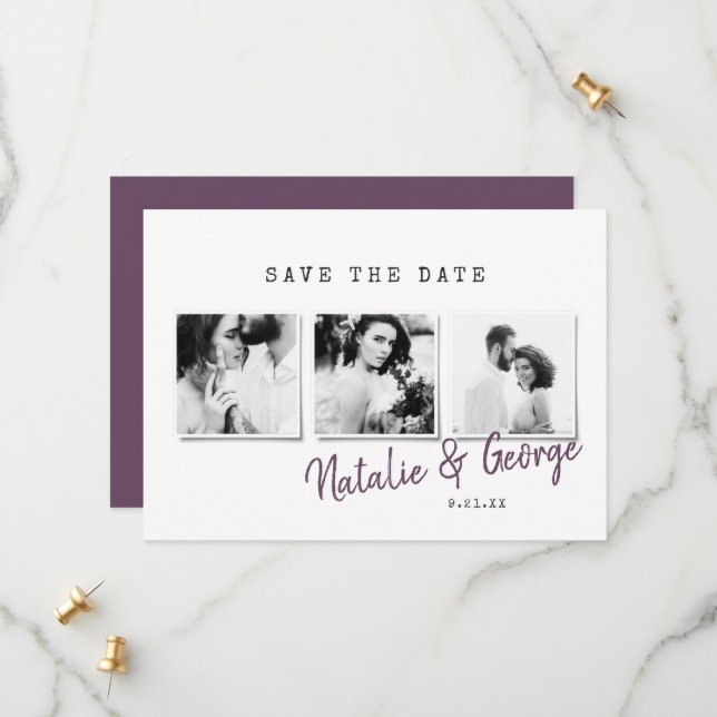 Modern minimal stylish multi photo wedding save the date (Front/Back In Situ)