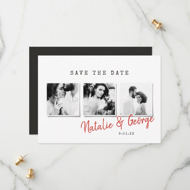 Modern minimal stylish multi photo wedding save the date (Front/Back In Situ)