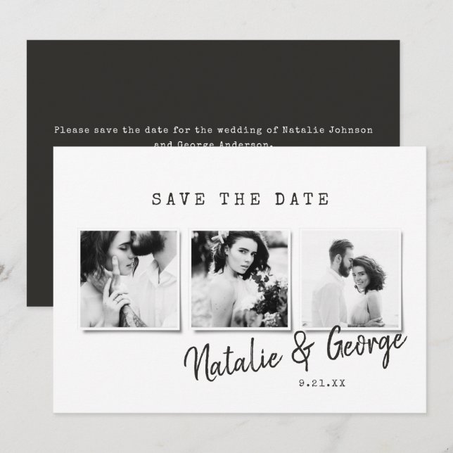 Modern minimal stylish multi photo wedding save the date (Front/Back)