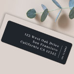 Modern Minimal Stylish Trendy Black Return Address Label<br><div class="desc">A stylish modern holiday return address label with a classic typography address with a dividing line and family name with a vertical text direction in white. The design has a bluish black slate gray feature color and is in a 'scandi' scandinavian design style. The address and name can be easily...</div>