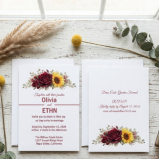 Modern Minimal Sunflower & Vine Floral Invitation