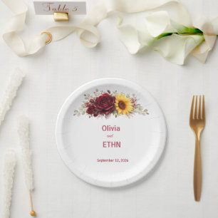 Modern Minimal Sunflower & Vine Floral Invitation Paper Plates