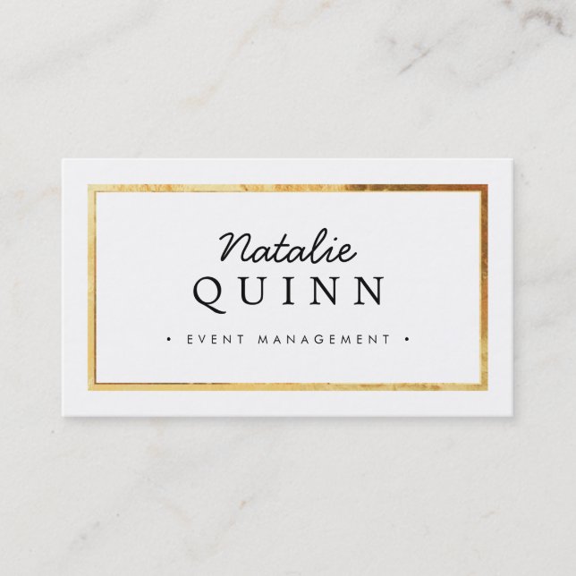 MODERN MINIMAL super stylish gold border black Business Card (Front)