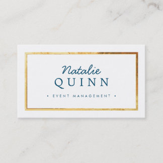 MODERN MINIMAL super stylish gold border navy blue Business Card