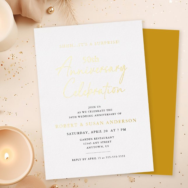 Modern Minimal Surprise 50th Wedding Anniversary Foil Invitation (Creator Uploaded)