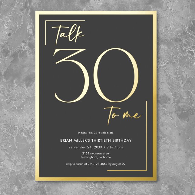 Modern Minimal Talk Thirty Birthday Foil Invitation (Creator Uploaded)