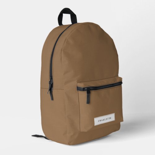 Modern Minimal Tan Brown Solid Color Custom Name Printed Backpack