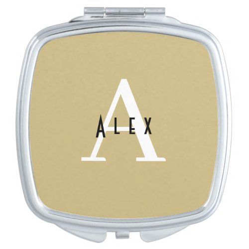 Modern Minimal Tan Monogram Name  Initial Compact Mirror