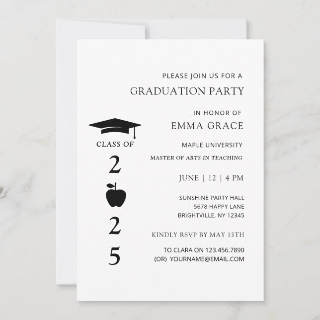 Modern Minimal Teacher Graduation Party  Invitation (Front)