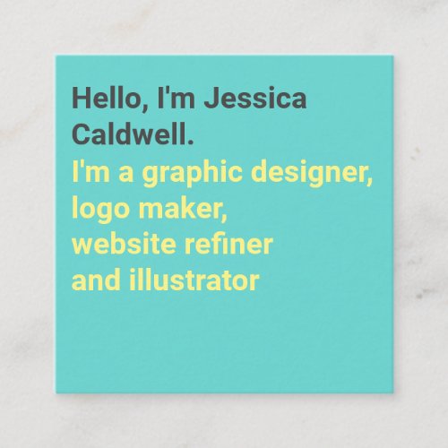 Modern minimal teal and yellow bold graphic design square business card