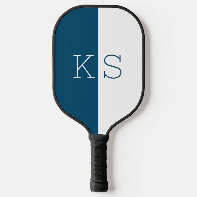 Modern Minimal Teal Blue & White Monogram Pickleball Paddle (Front)