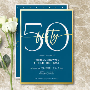 Modern Minimal Teal Fifty Script Birthday Foil Invitation