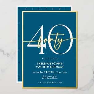 Modern Minimal Teal Gold Script Birthday Foil Invitation