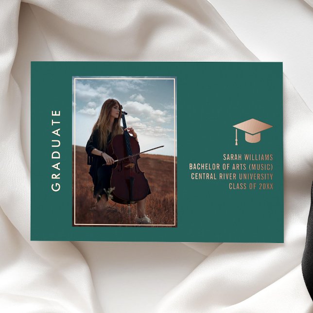 Modern Minimal Teal Graduation Announcement Card (Creator Uploaded)