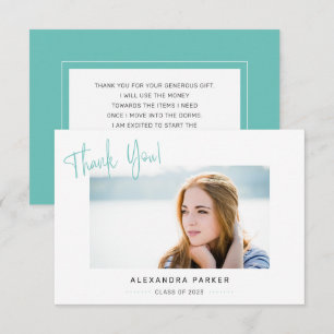 Modern Minimal Teal Handwriting Graduation Thank You Card