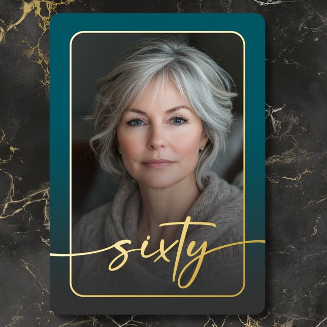 Modern Minimal Teal Photo Sixtieth Birthday Foil Invitation (Modern Minimal Teal Photo Sixtieth Birthday Foil Invitation)