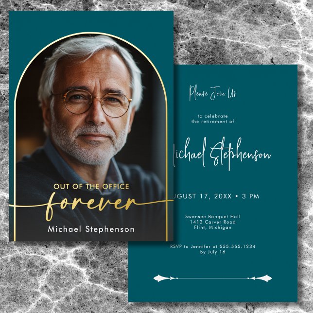 Modern Minimal Teal Retirement Party Foil Invitation (Modern Minimal Teal Foil Retirement Party Foil Invitation)