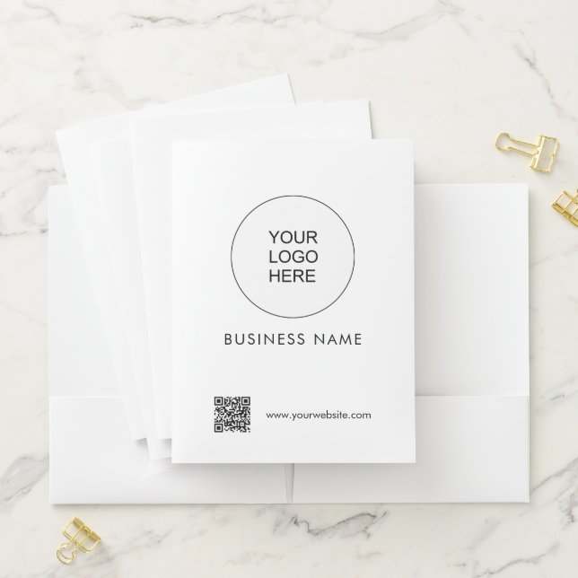 Modern Minimal Template QR Code Text Logo Here Pocket Folder (In Situ)