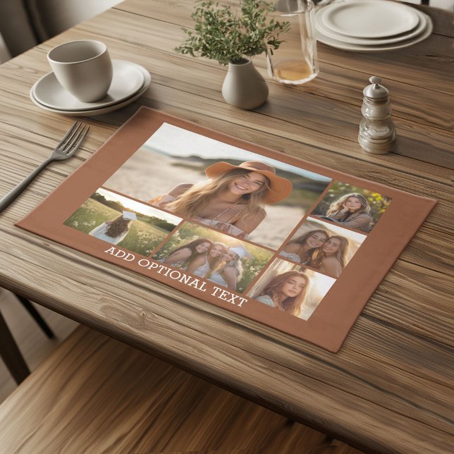 Modern Minimal Terra Cotta - 6 Photo Collage  Cloth Placemat (Custom Cloth Place met with Photo Collage)