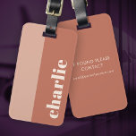 Modern minimal terracotta shades vertical name luggage tag<br><div class="desc">Modern,  minimal luggage tag with your custom name aligned vertically to the right on a terracotta brown background.</div>