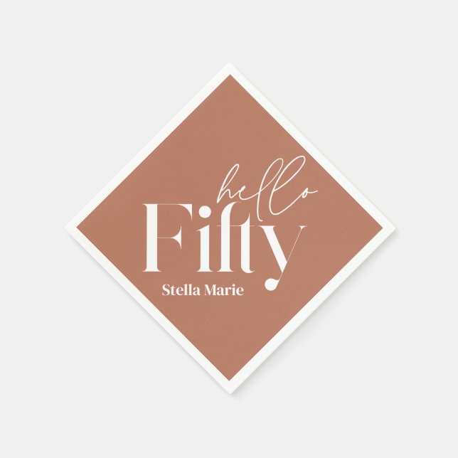 Modern minimal terracotta simple 50th birthday napkins (Corner)