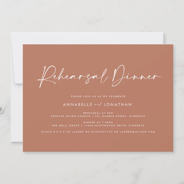 Modern Minimal terracotta Wedding Rehearsal Dinner Invitation (Front)