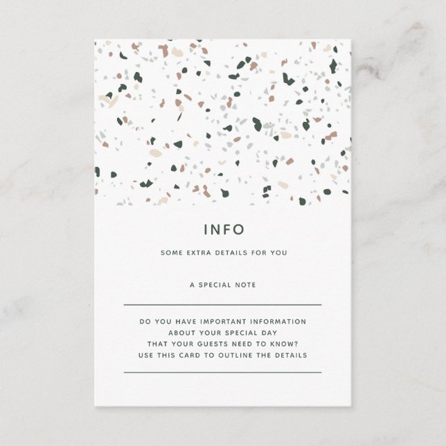 Modern Minimal Terrazzo Green Pink Wedding Details Enclosure Card (Front)