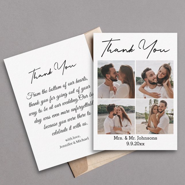 modern minimal thank you 4 photos collage  wedding note card (Creator Uploaded)