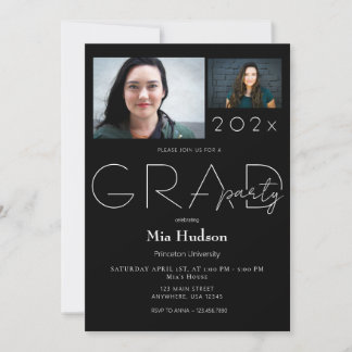 Modern Minimal Then & Now 2 Photo Graduation Party Invitation