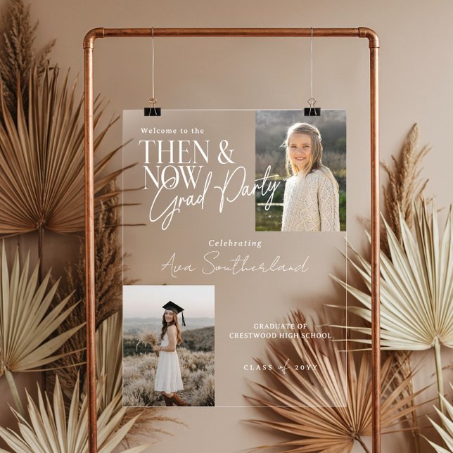 Modern Minimal Then & Now Graduation Party Photos Acrylic Sign (Modern Minimal Then & Now Graduation Party Photos Acrylic Sign)