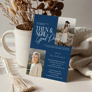 Modern Minimal Then & Now Graduation Party Photos Invitation