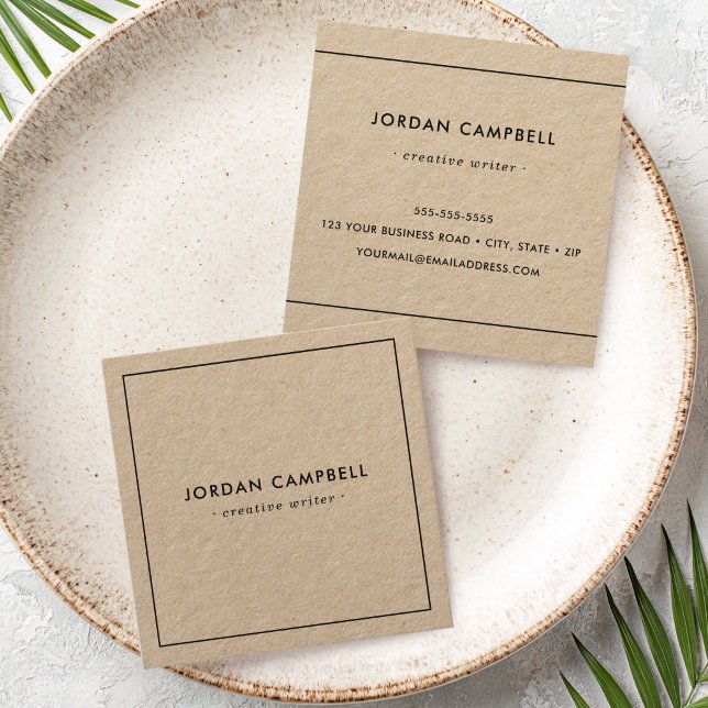 Modern minimal thin black border Kraft paper Square Business Card (Modern minimal thin black border Kraft paper Square Business Card)
