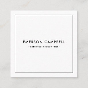 Modern minimal thin black border white square business card