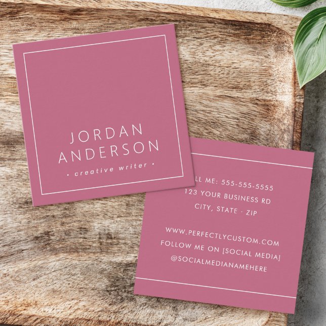 Modern minimal thin borders dusty rose mauve square business card (Modern minimal thin borders dusty rose mauve square business card)
