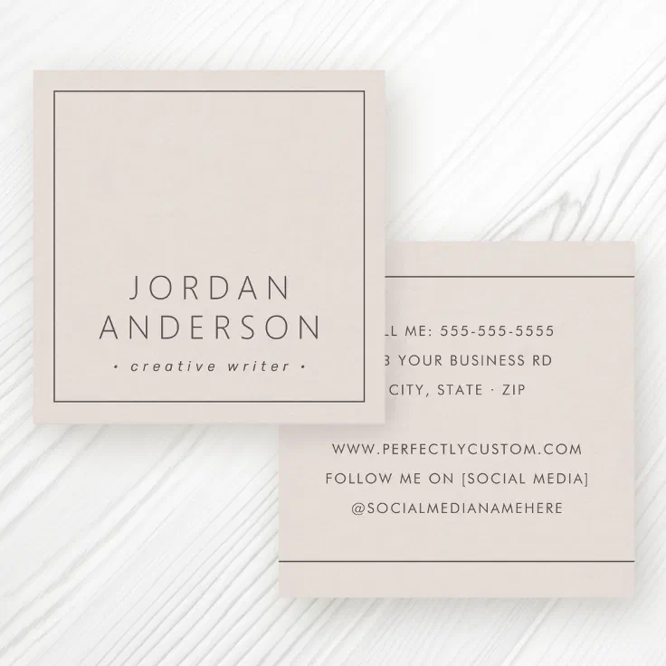 Modern minimal thin borders light mocha brown square business card | Zazzle