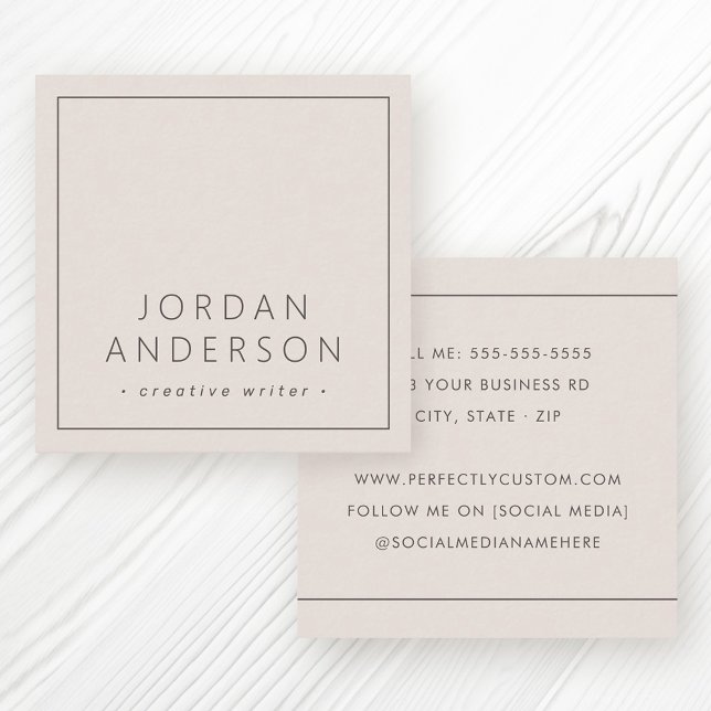 Modern minimal thin borders light mocha brown square business card (Creator Uploaded)