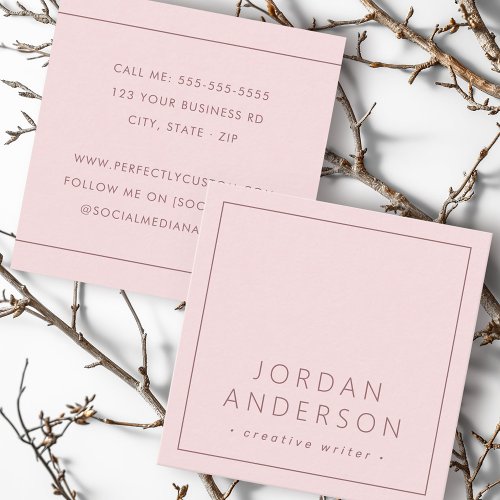 Modern minimal thin borders light pink square business card