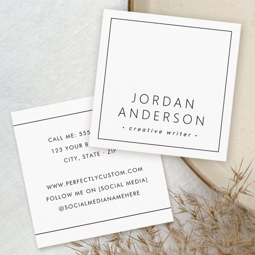 Modern minimal thin borders white or any color square business card