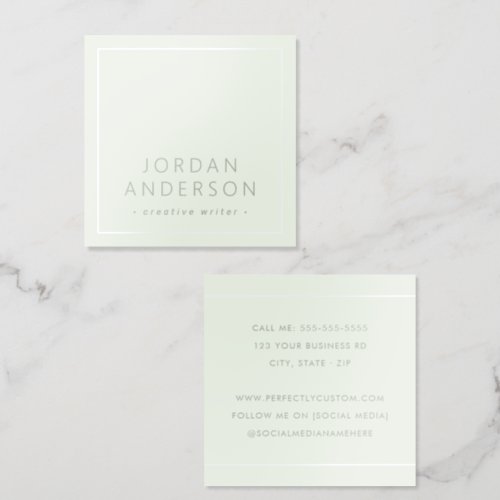 Modern minimal thin real foil borders sage green business cards