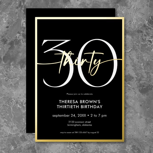 Modern Minimal Thirty Script Birthday Gold Foil Invitation (Creator Uploaded)